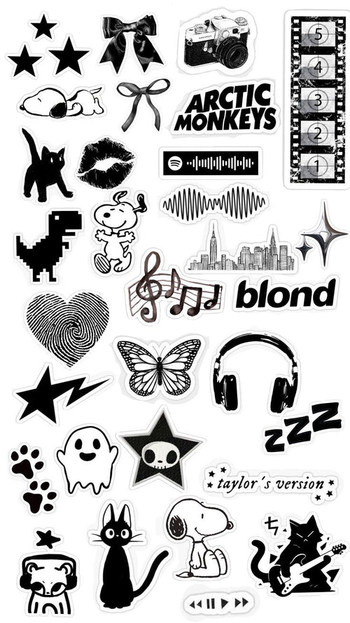 Black & White Stickers Pack, 20pcs