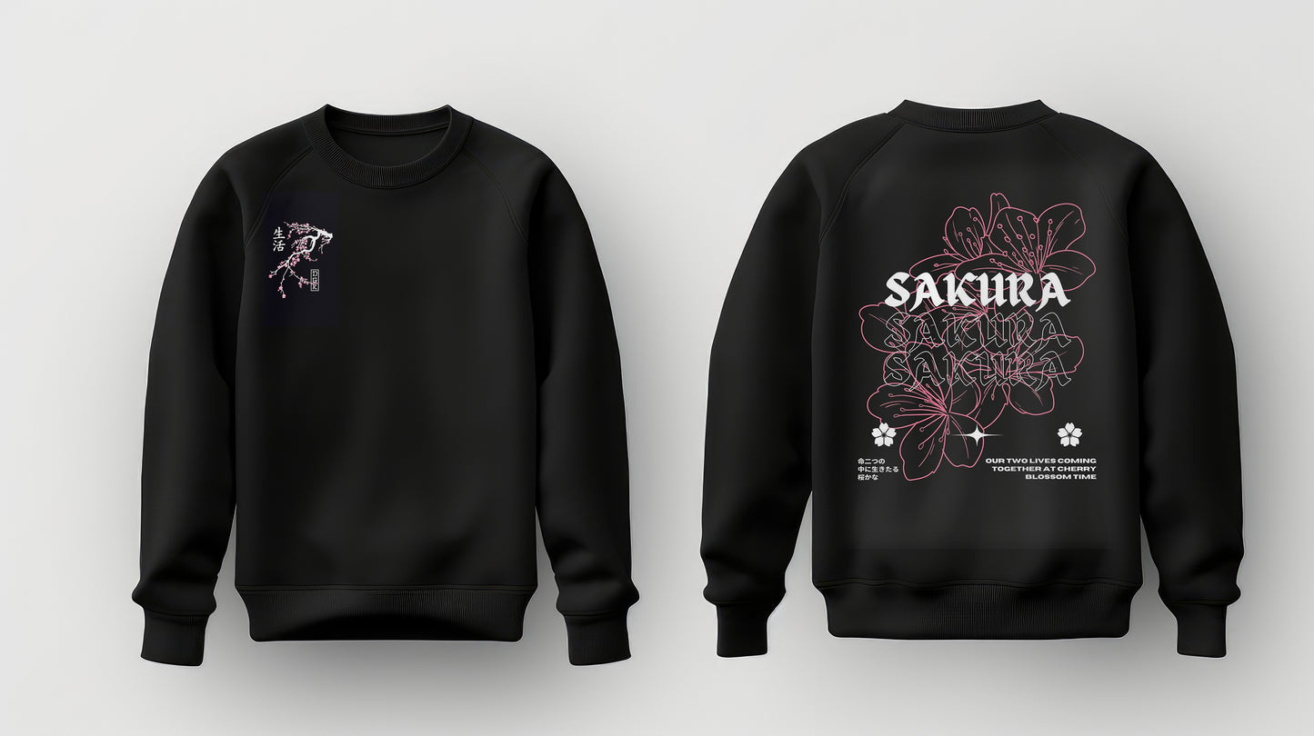 Sakura Cherry Blossoms Japan Black - Sweatshirt, Tshirt, Hoodie