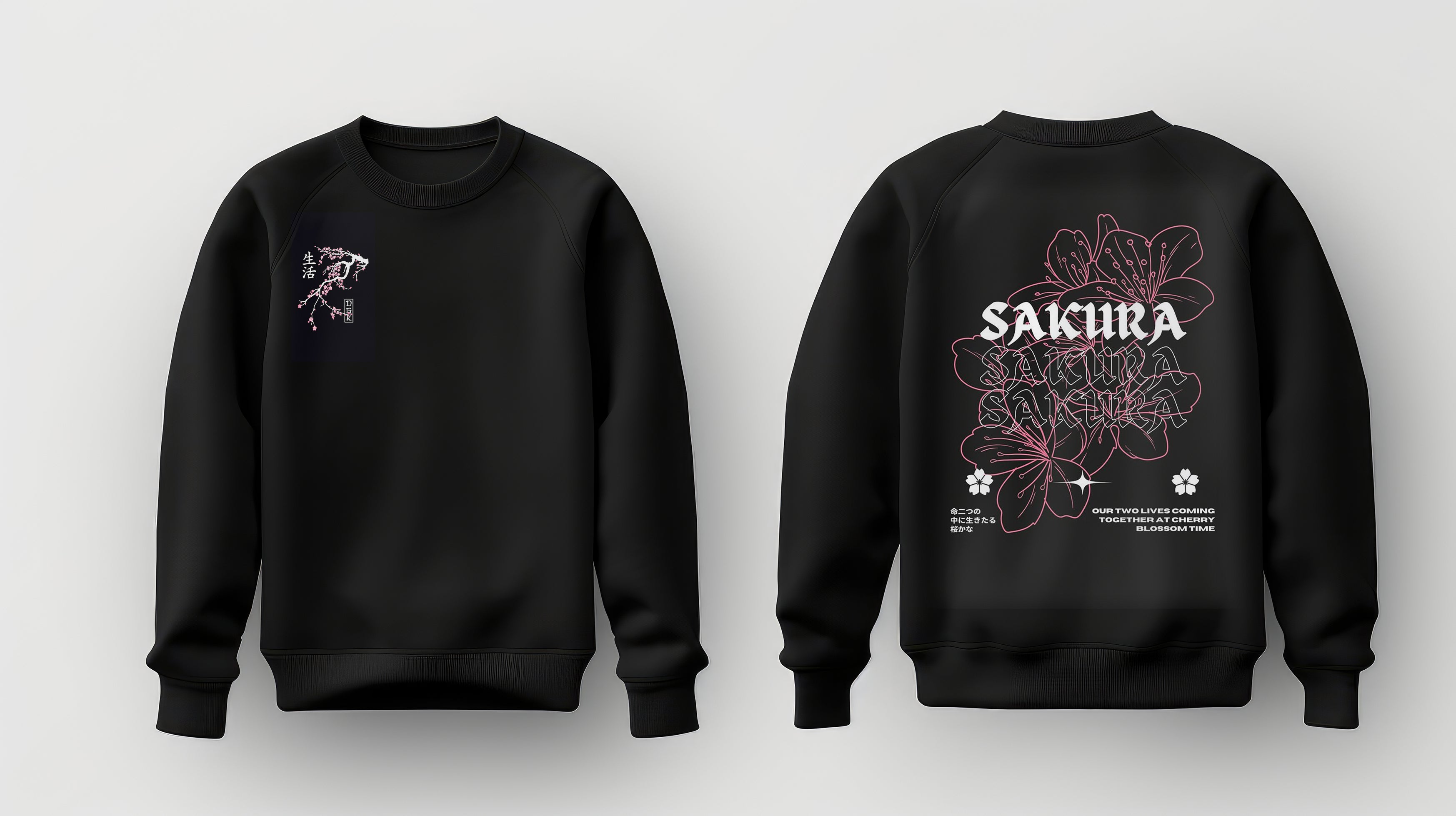 Sakura Cherry Blossoms Japan Black - Sweatshirt, Tshirt, Hoodie